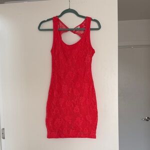 Pull&Bear Red Backless Lace Dress